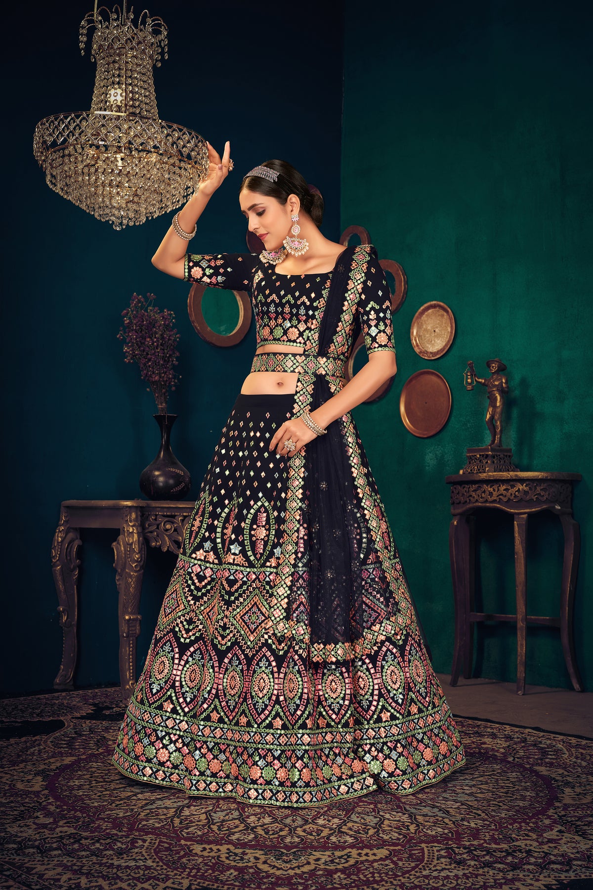 Dark blue color heavy designer lehenga choli for wedding function - Joshindia