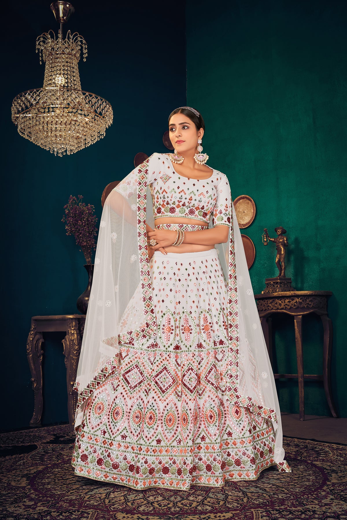 White color heavy designer lehenga choli for wedding function - Joshindia