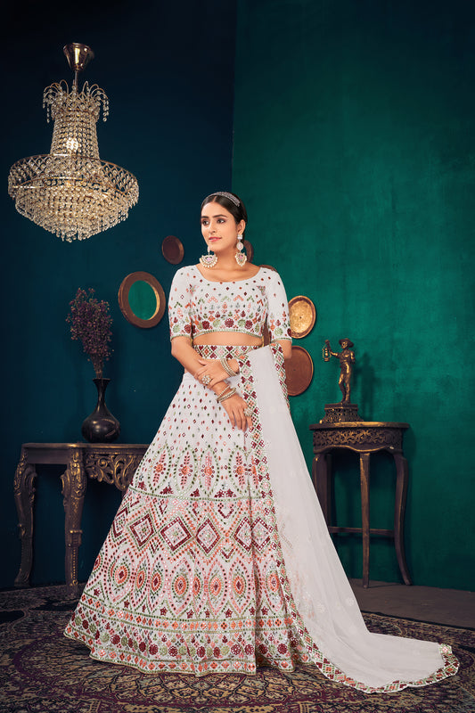 White color heavy designer lehenga choli for wedding function