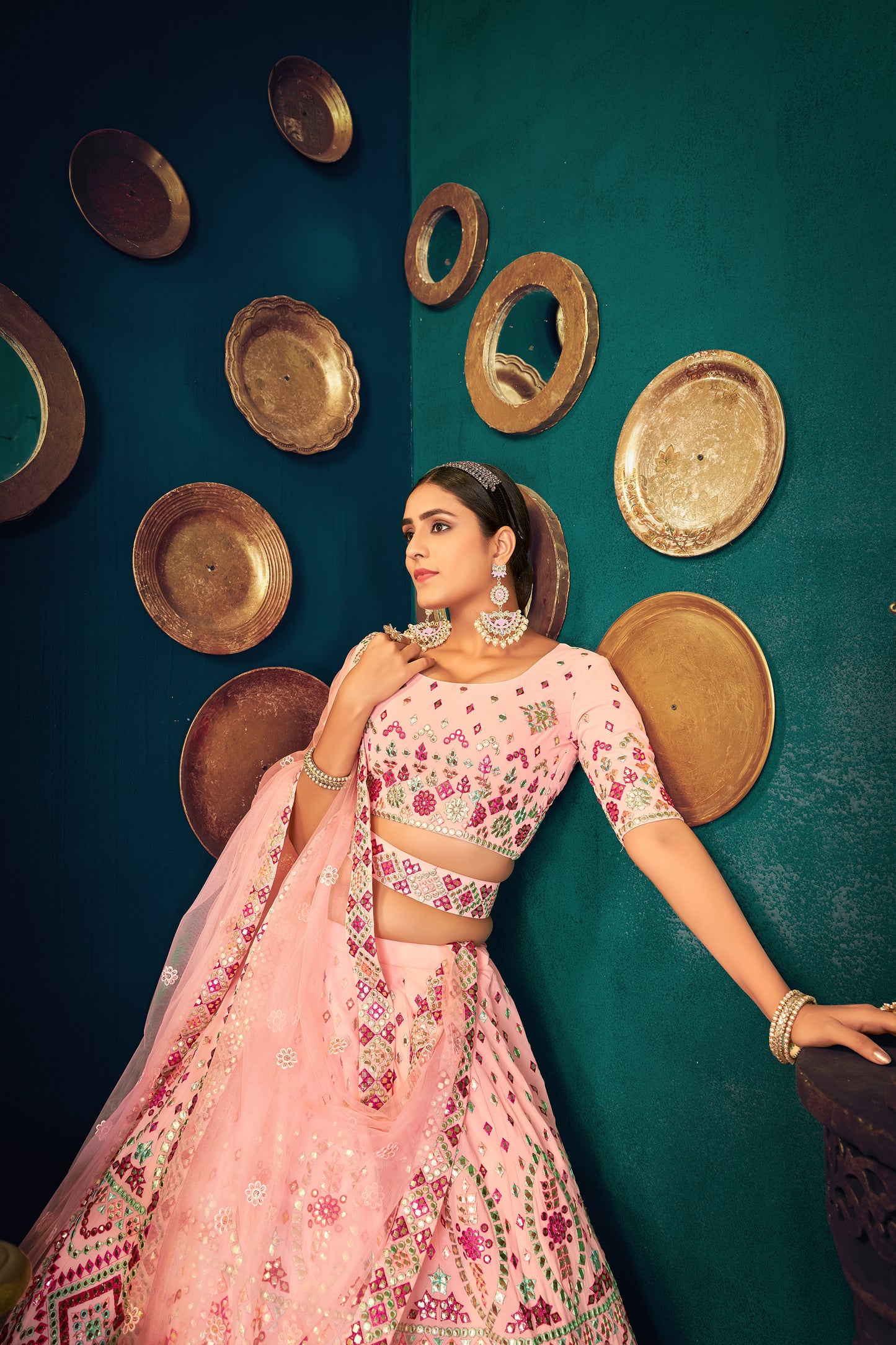 Blush pink color heavy designer lehenga choli for wedding