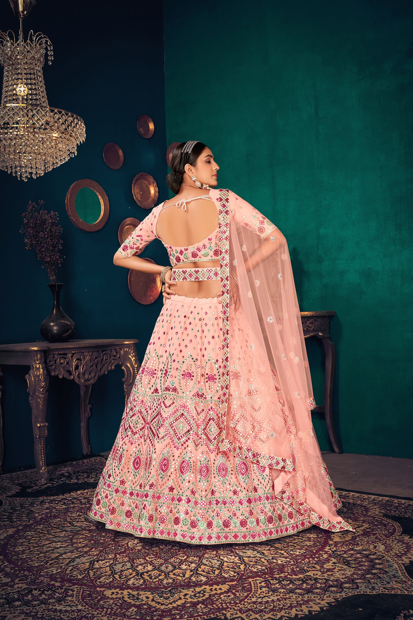 Blush pink color heavy designer lehenga choli for wedding