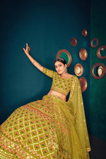 Green Lime color heavy designer lehenga choli for wedding - Joshindia
