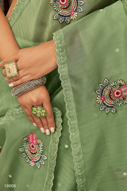 Buy trending designer Olive Green Color sequins saree at best price online