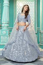 sky color Georgette designer lehenga choli - Joshindia