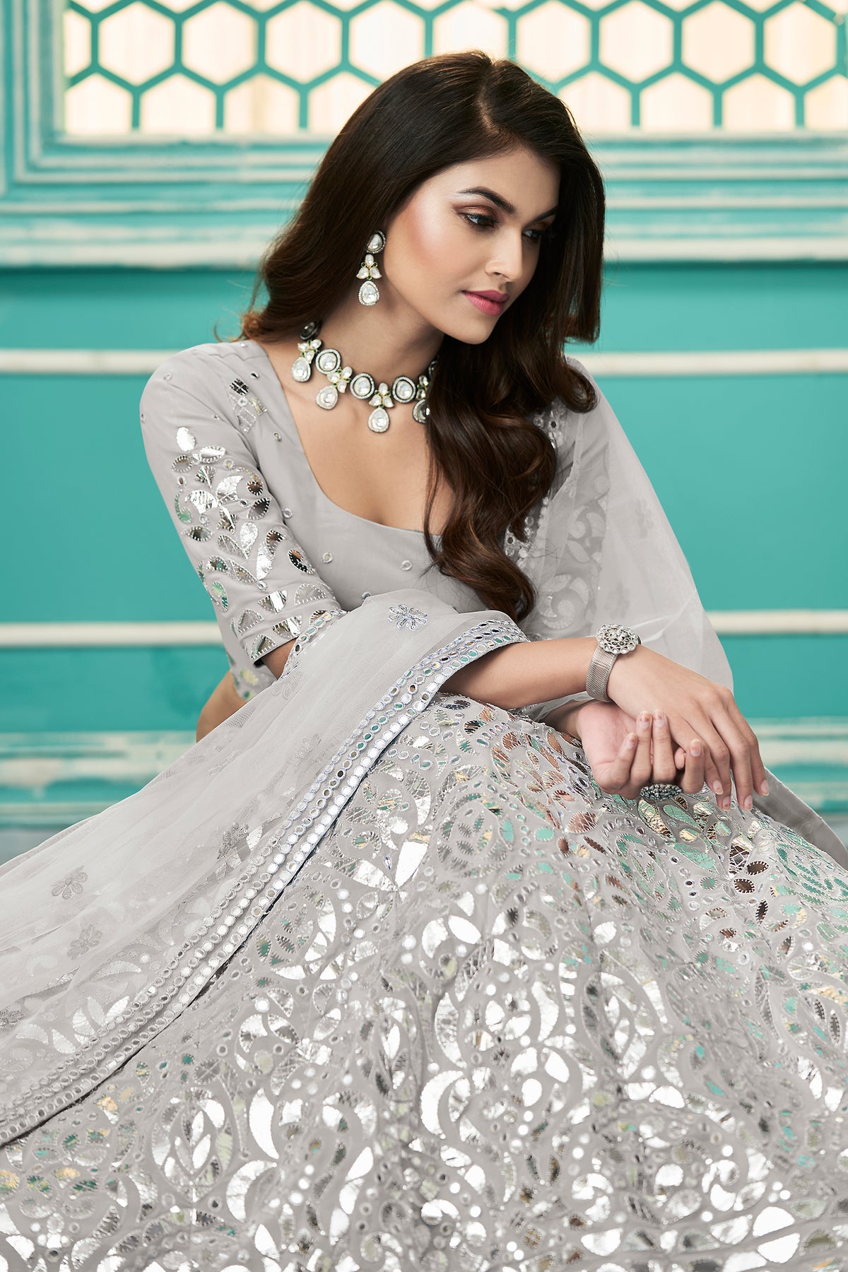 Grey color Georgette designer lehenga choli - Joshindia