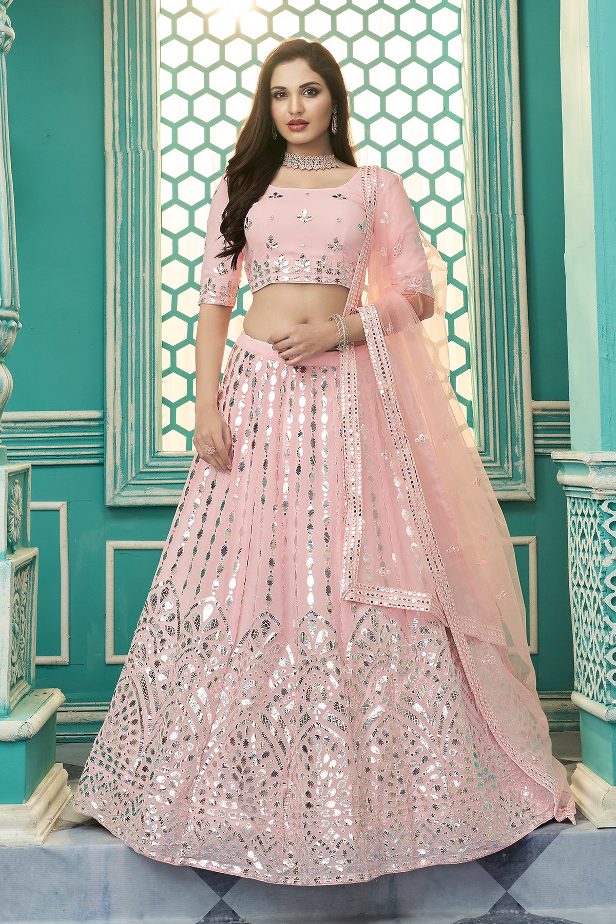 Pink color Georgette designer lehenga choli - Joshindia