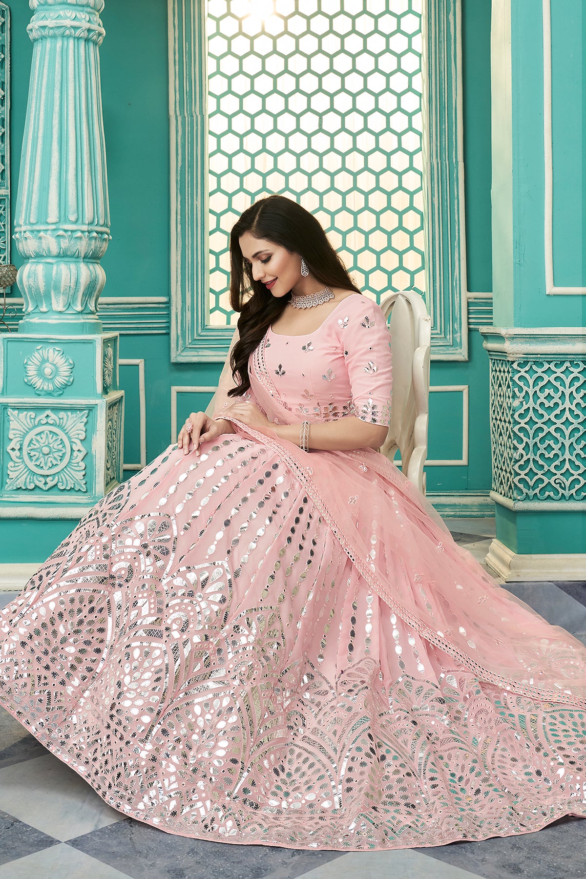 Pink color Georgette designer lehenga choli - Joshindia