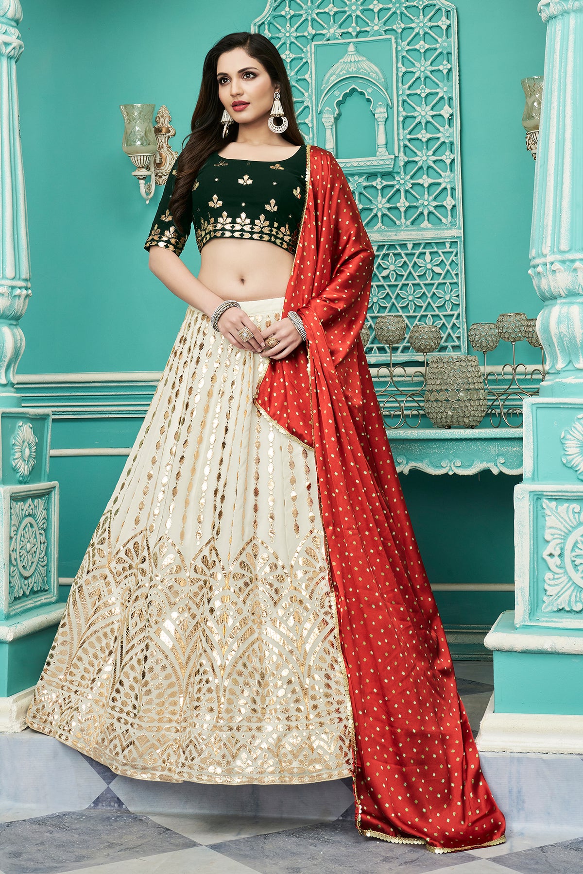 Off-White color Georgette designer lehenga choli - Joshindia