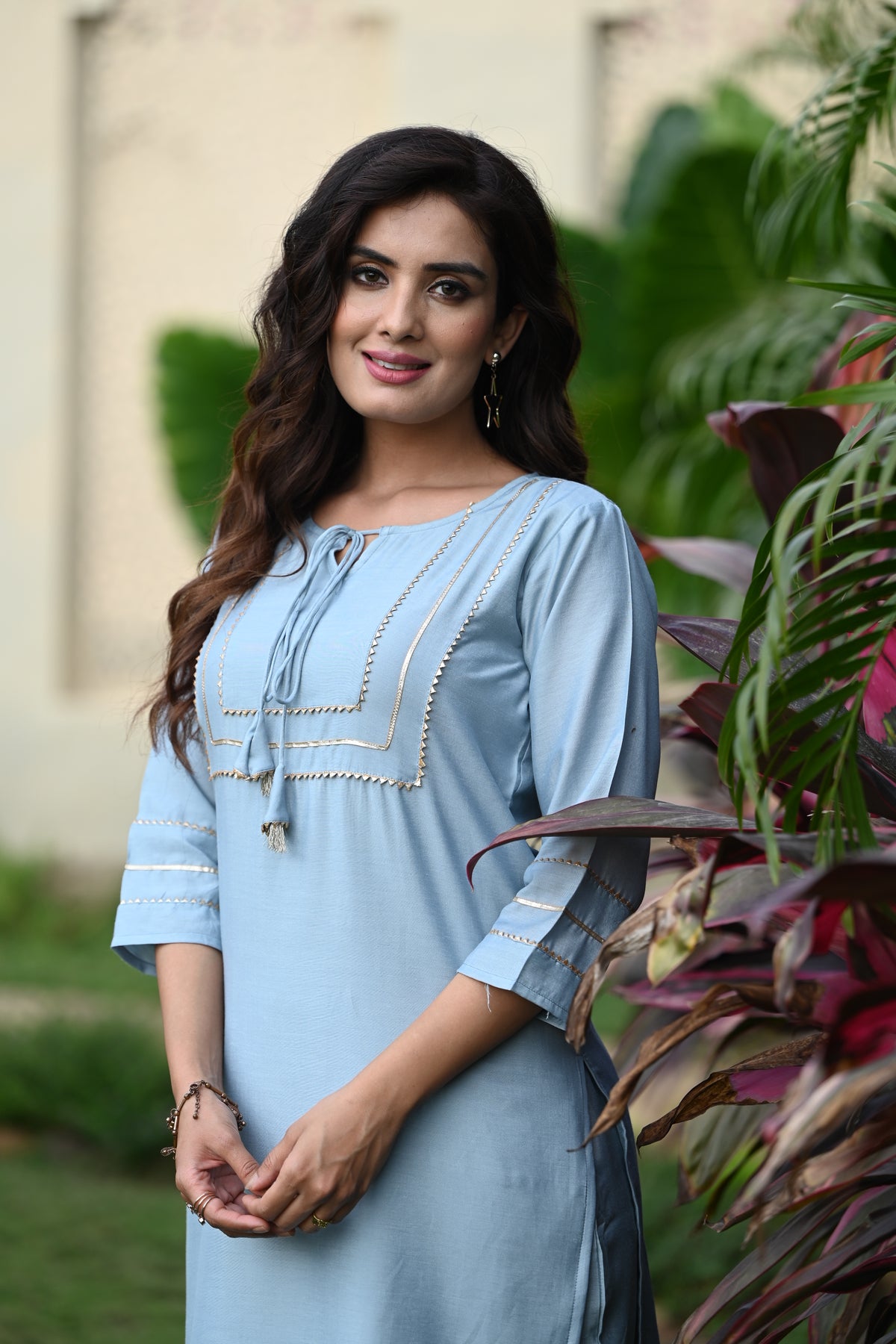Amazing Blue Embroidered Kurti With Pant & Dupatta - Joshindia