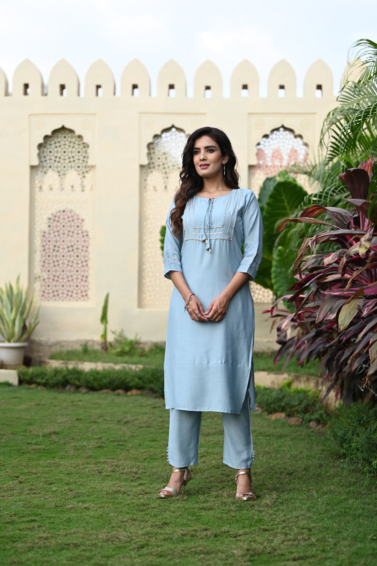 Amazing Blue Embroidered Kurti With Pant & Dupatta - Joshindia