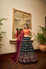 trendy Green-Orange-Deep Pink designer lehenga choli buy now - Joshindia