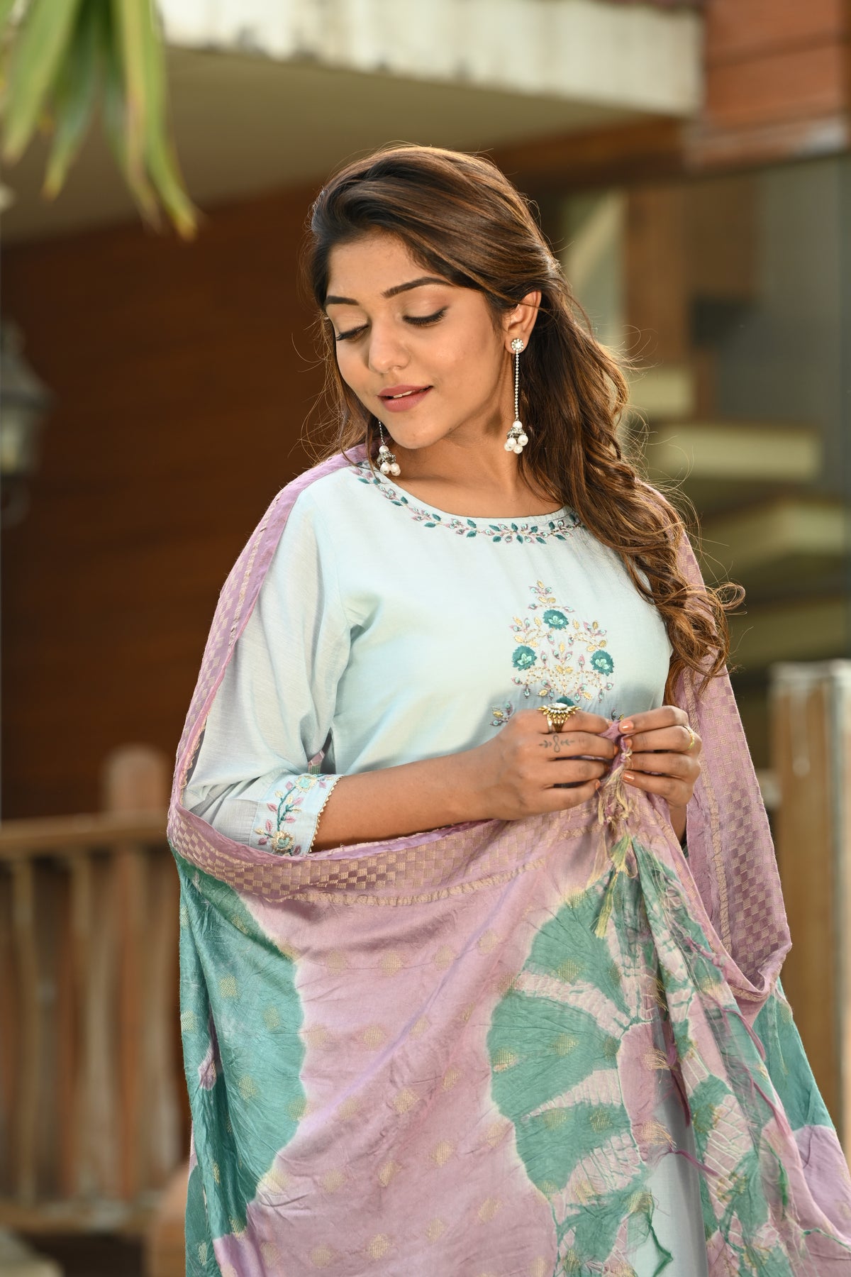 Muslin Embroidered Kurti With Pant & Dupatta - Joshindia
