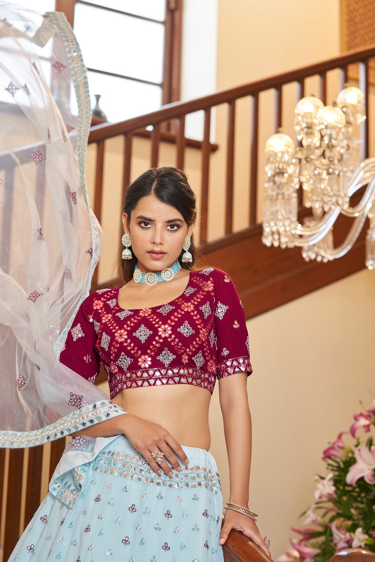 Sky blue color fancy designer lehenga choli - Joshindia