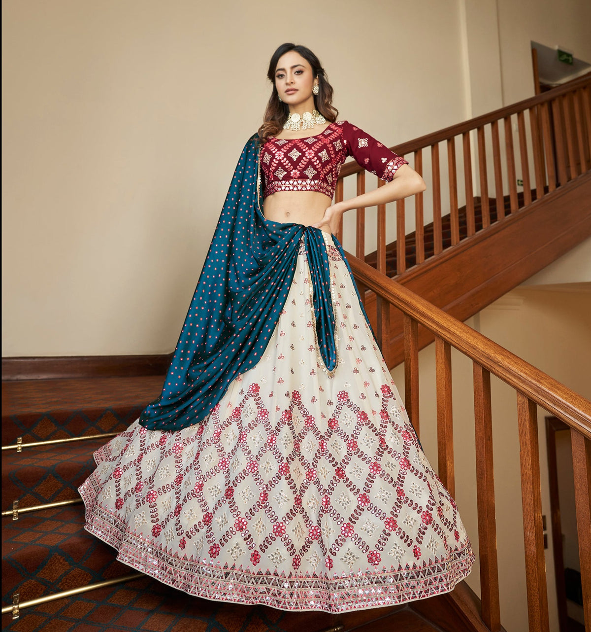Latest beige Maroon Color Sequence Designer lehenga Choli - Joshindia