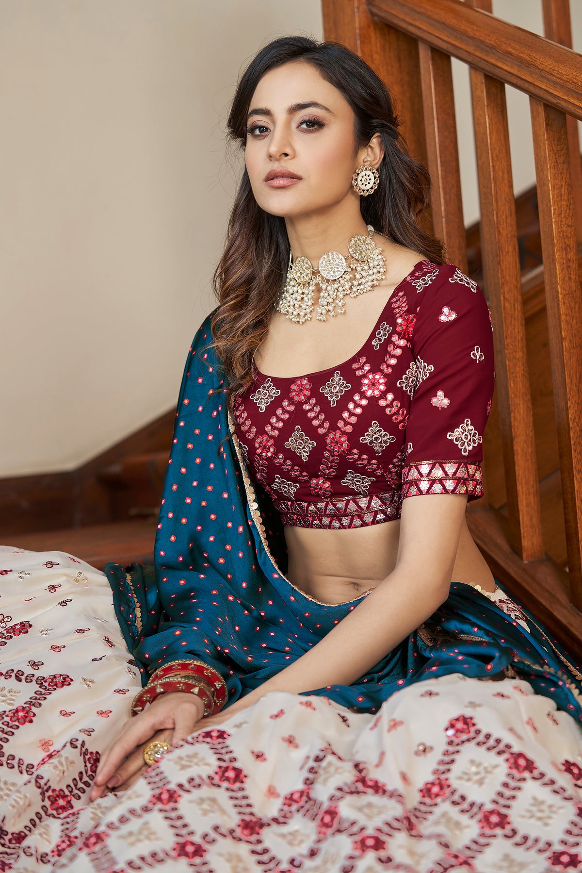 Latest beige Maroon Color Sequence Designer lehenga Choli - Joshindia