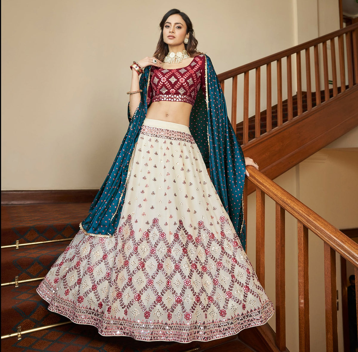 Latest beige Maroon Color Sequence Designer lehenga Choli - Joshindia