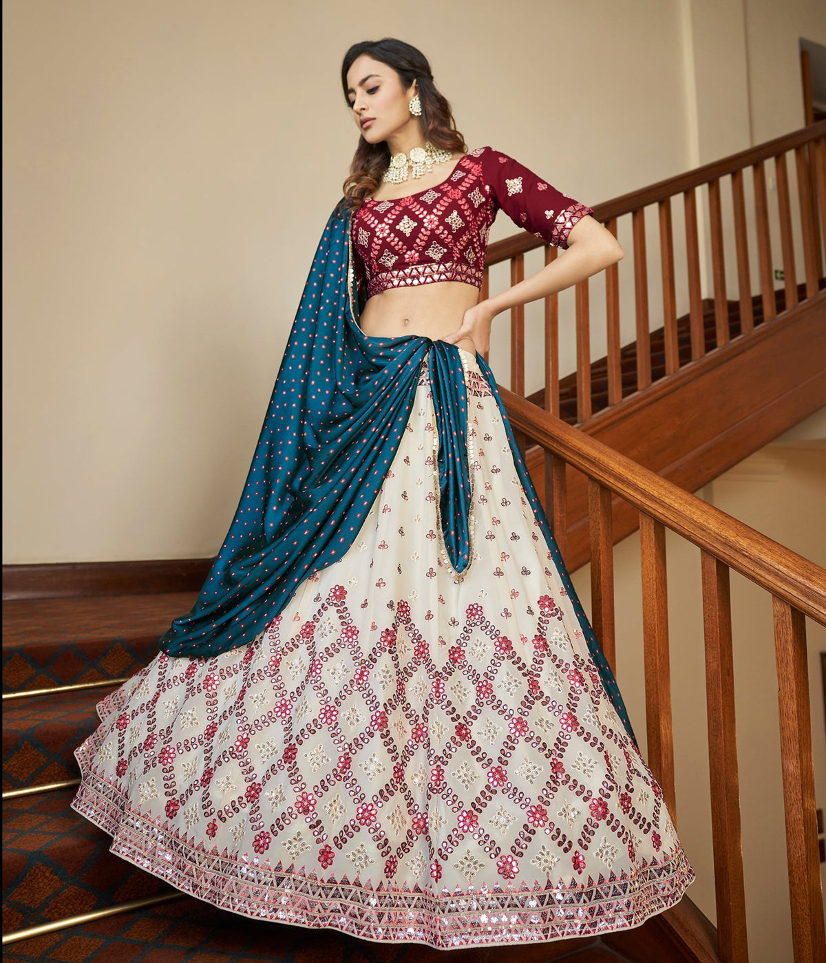 Latest beige Maroon Color Sequence Designer lehenga Choli - Joshindia