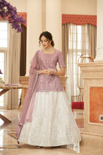 Buy Pearl White And Dusty Pink Lehenga Choli - Joshindia