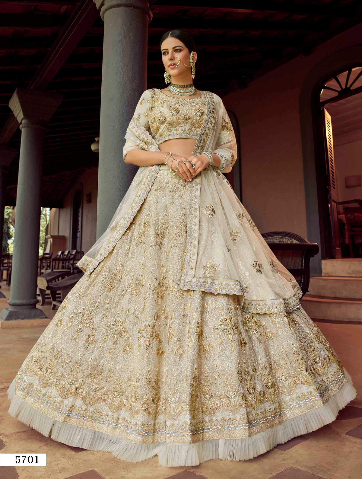 Heavy designer lehenga choli design in off white color - Joshindia