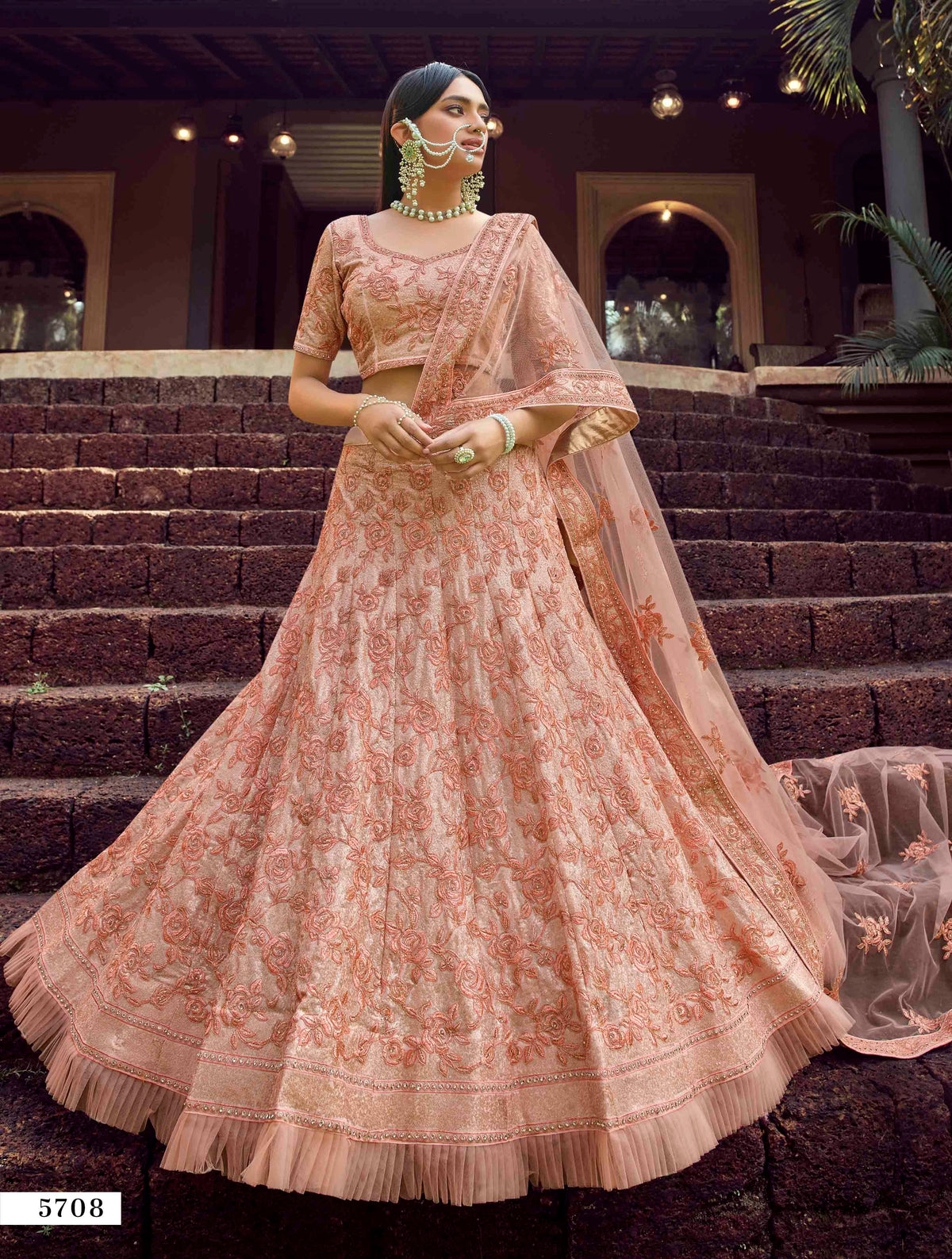 Peach Heavy designer lehenga choli for wedding buy now - Joshindia