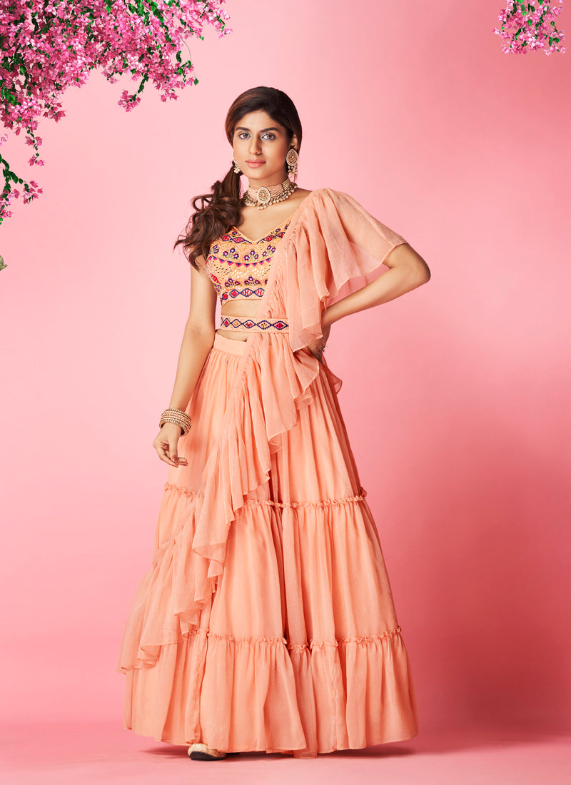 Beautiful peach color lehenga at affordable price - Joshindia