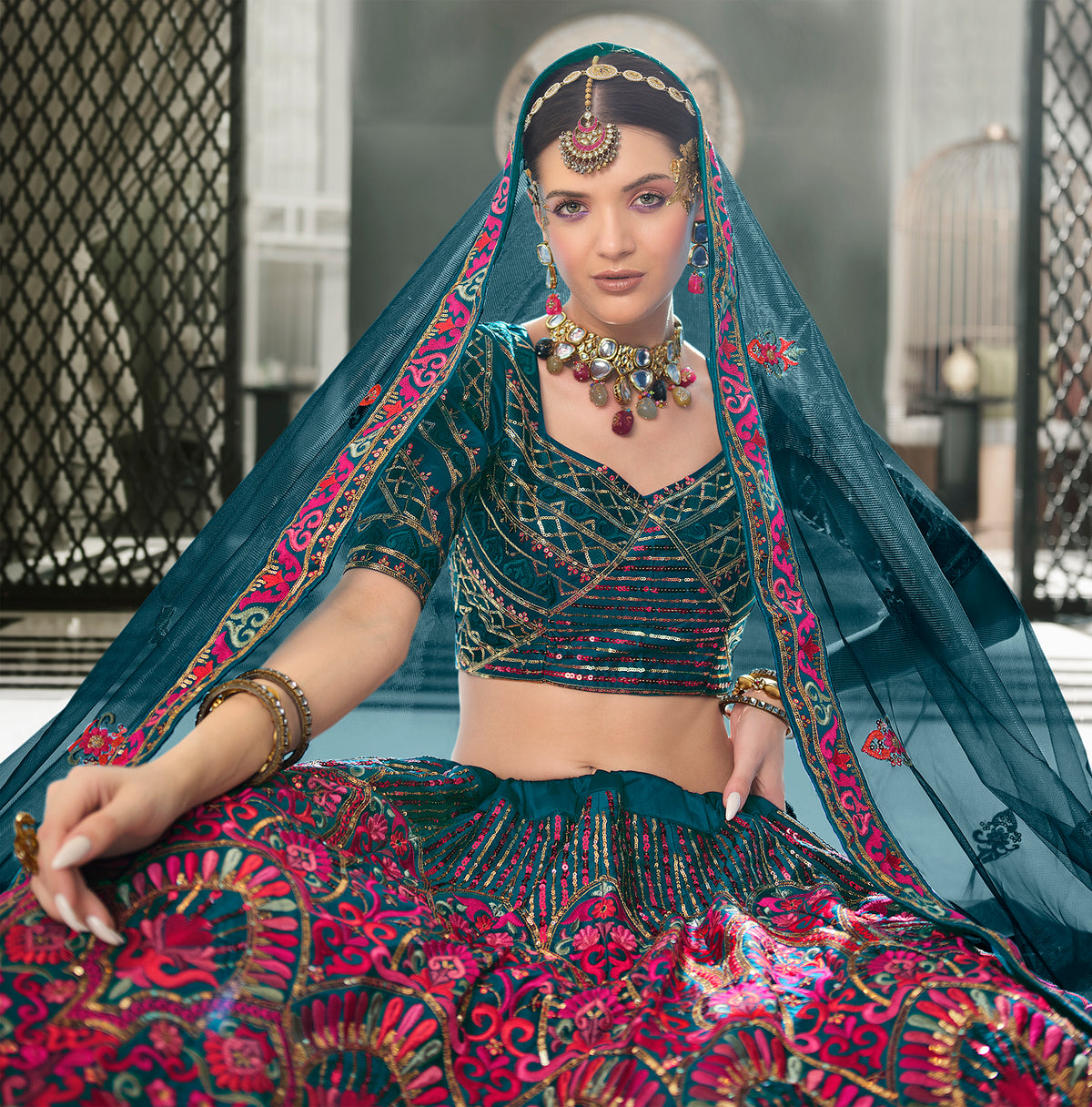 Latest Designer Teal Blue Color Lehenga Choli For Party Look - Joshindia