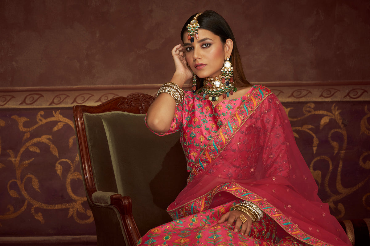 Elegant Pink Colour Silk Lehenga Choli - Joshindia