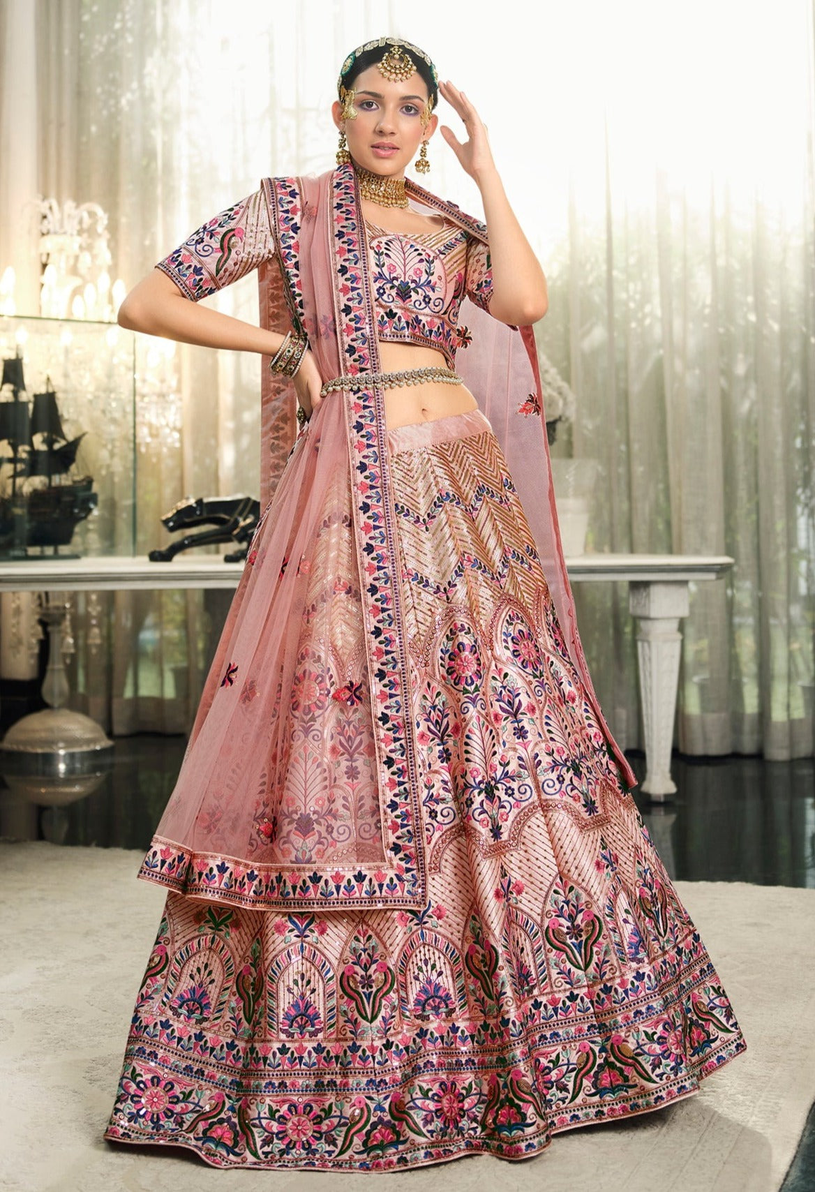 Latest Designer Peach Color Lehenga Choli For Party Look - Joshindia