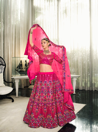 Latest Designer Deep Pink Color Lehenga Choli For Party Look