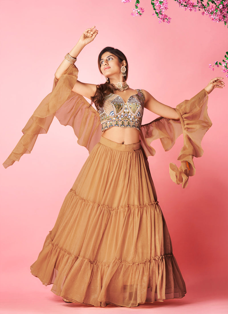 Beautiful Orange color lehenga at affordable price - Joshindia