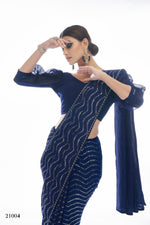 Beautiful Navy Blue color bollywood sequin saree - Joshindia