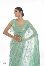 Beautiful Sea Green color bollywood sequin saree - Joshindia