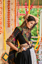 Festival Wear Black and White Stitched Navratri Special Lehenga Choli - Joshindia