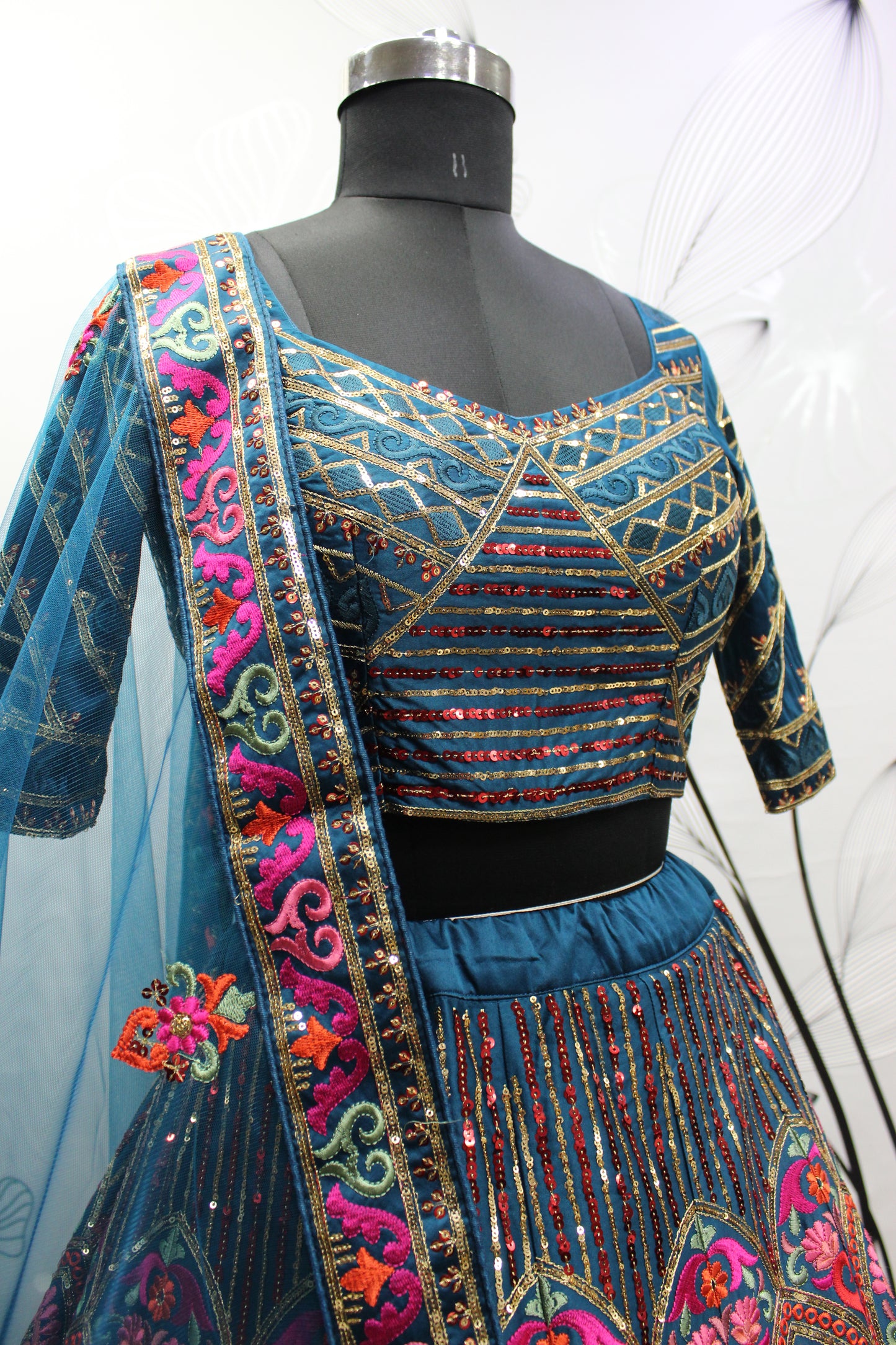 Latest Designer Teal Blue Color Lehenga Choli For Party Look
