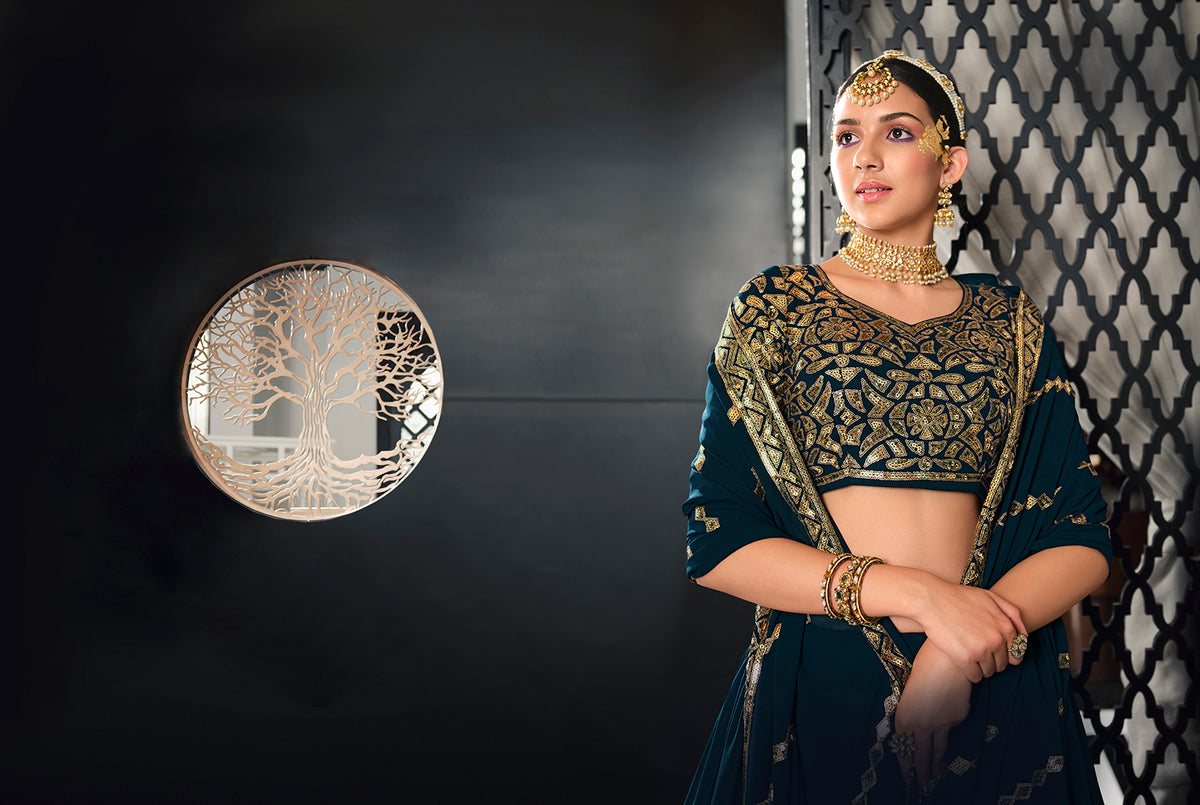 Teal Blue Color lehenga choli for women Buy Online - Joshindia