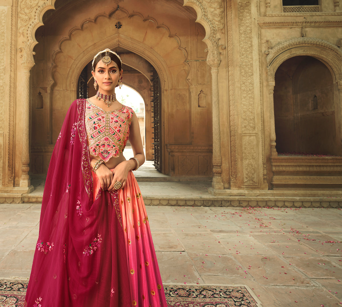 Beautiful Pink Color Lehenga Choli For Wedding - Joshindia