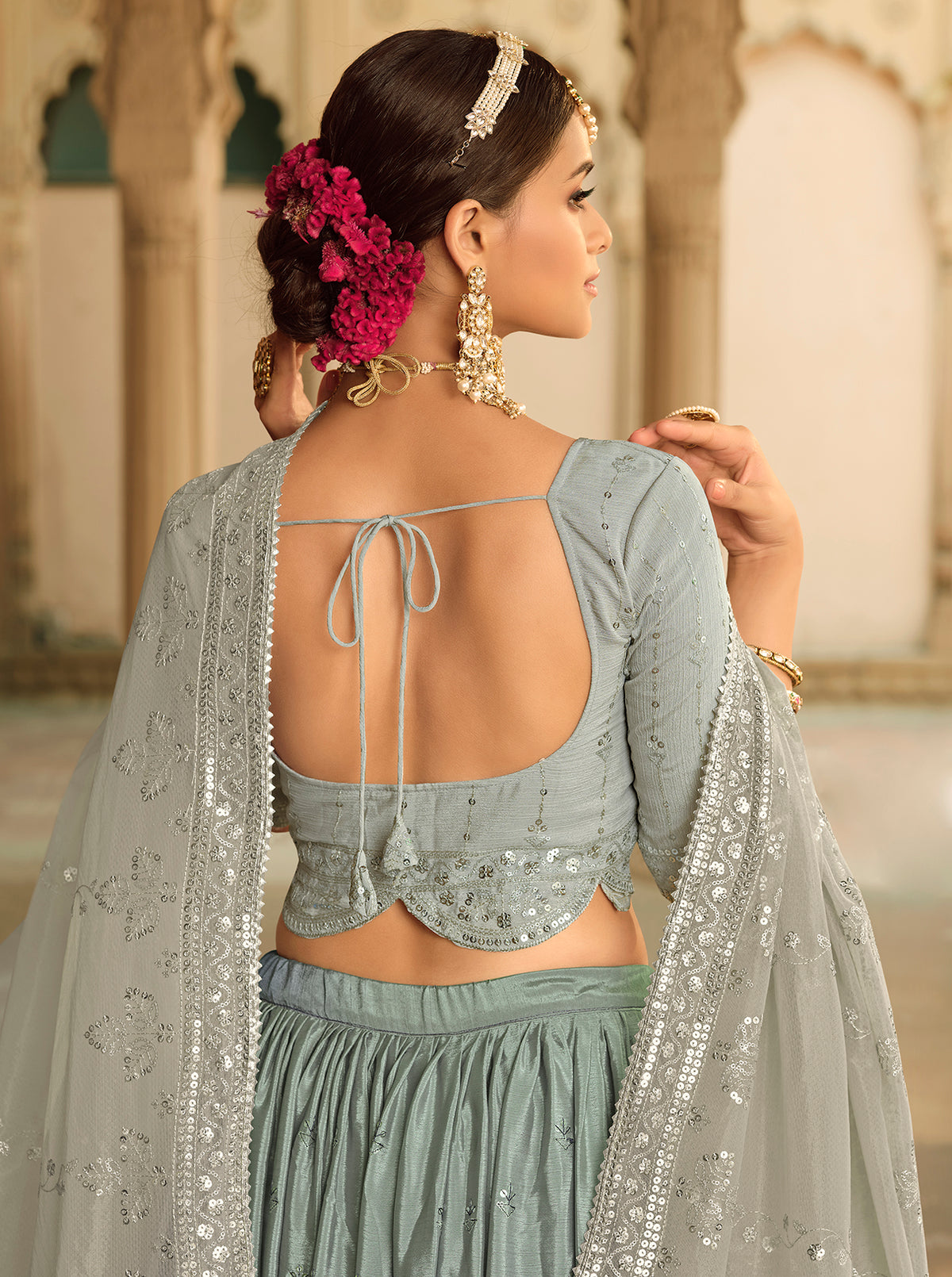 Beautiful Grey Color Lehenga Choli For Wedding - Joshindia