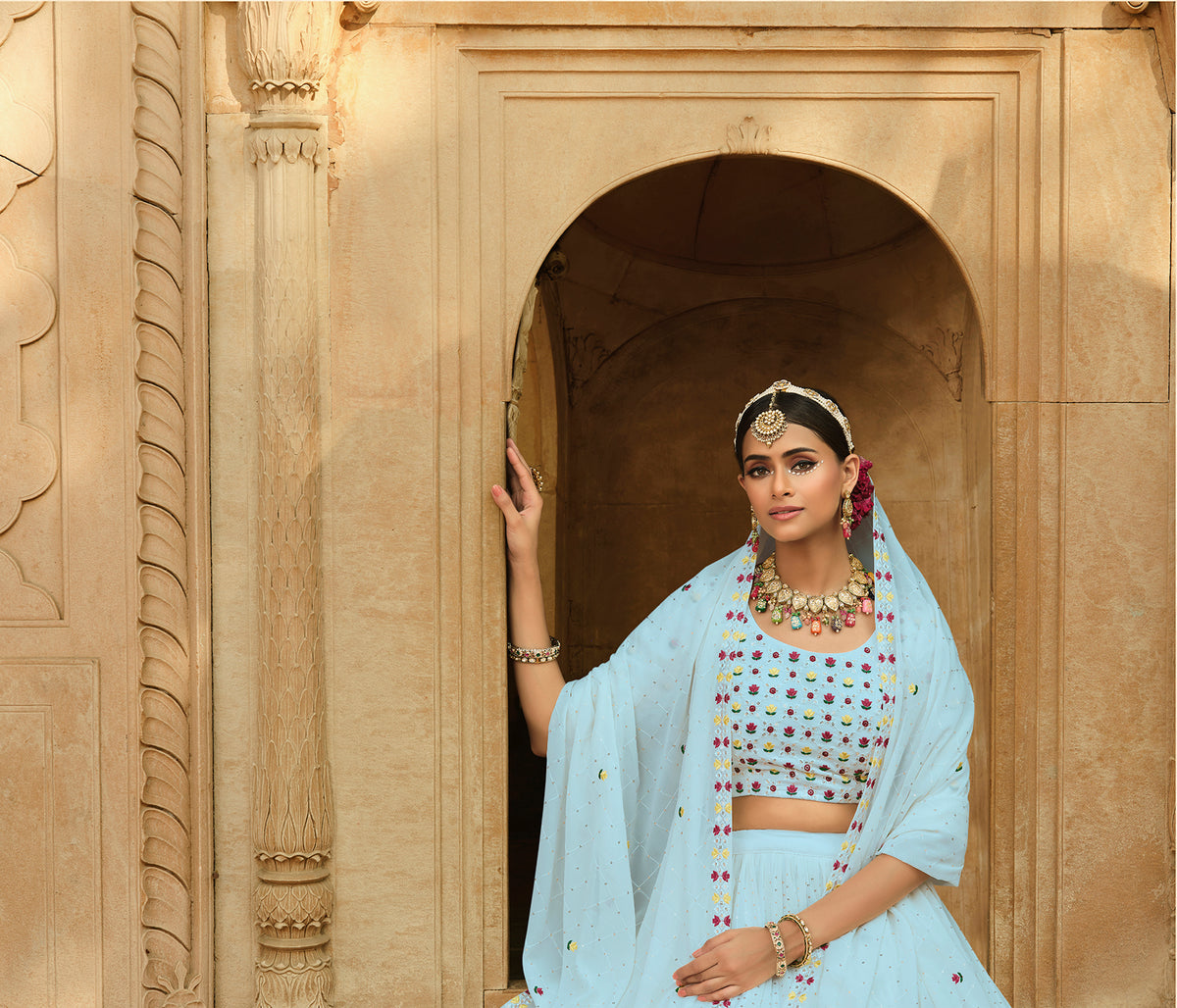 Gorgeous Sky Blue Color Lehenga Choli For Wedding Occasion - Joshindia
