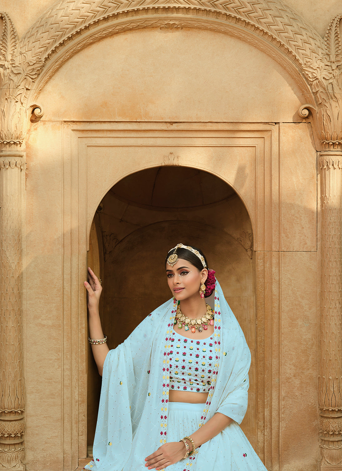 Gorgeous Sky Blue Color Lehenga Choli For Wedding Occasion - Joshindia