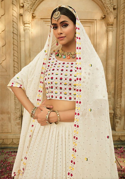 Gorgeous White Color Lehenga Choli For Wedding Occasion