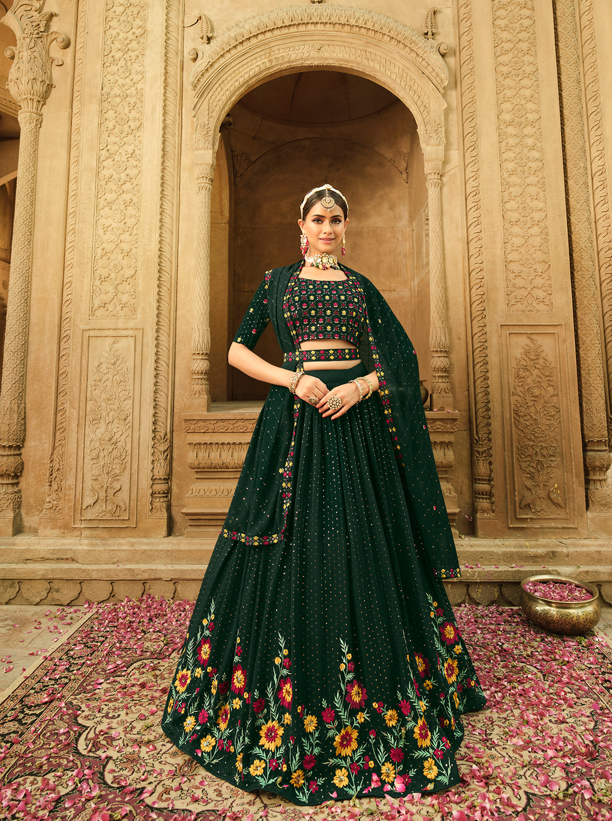 Gorgeous Green Color Lehenga Choli For Wedding Occasion - Joshindia