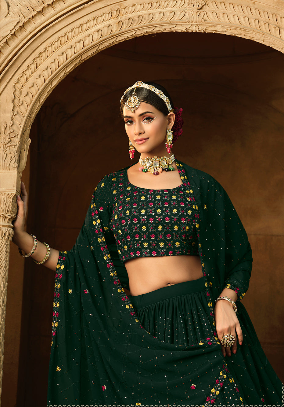 Gorgeous Green Color Lehenga Choli For Wedding Occasion - Joshindia