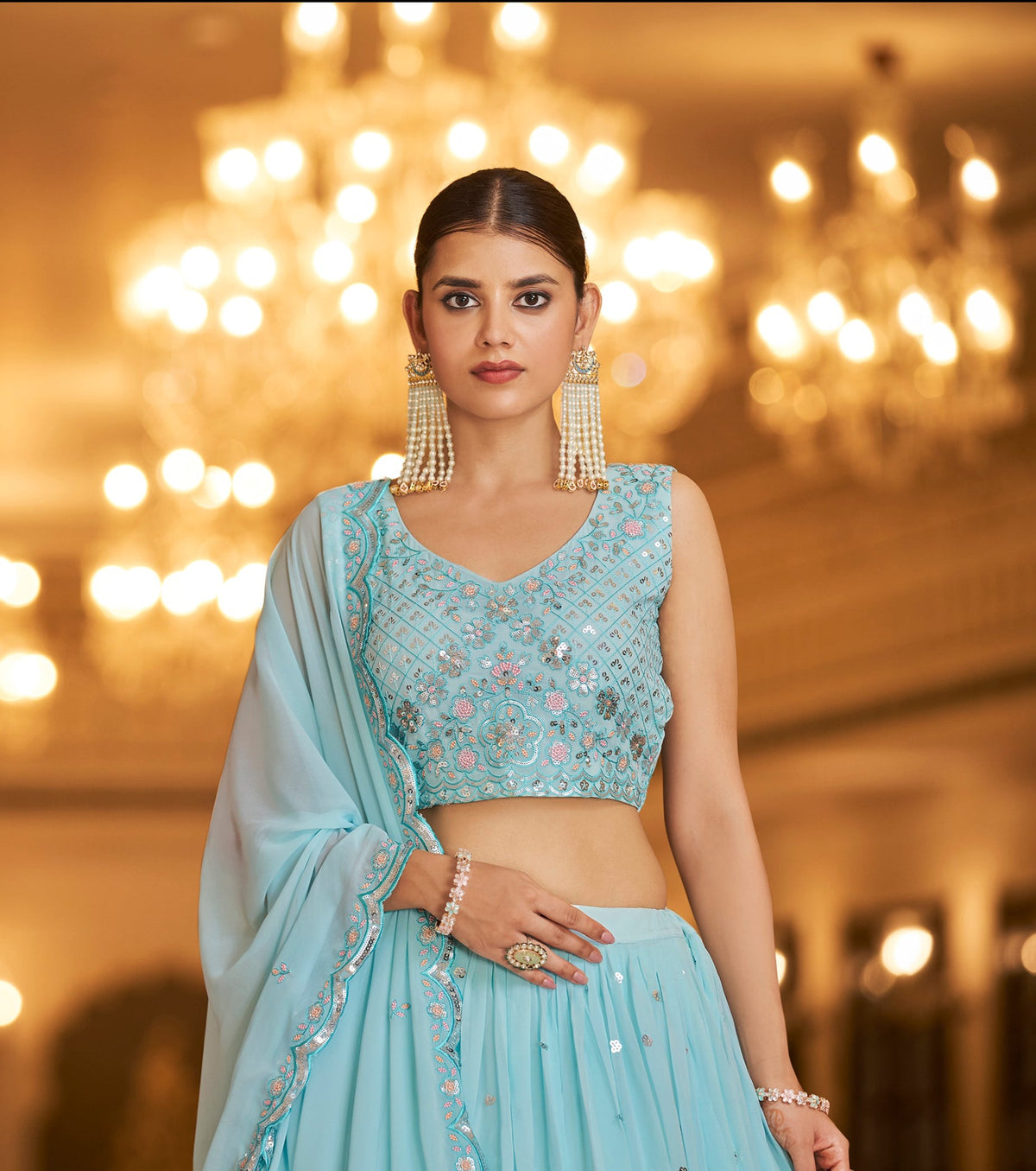 Amazing Sky Blue Color Lehenga Choli For Wedding - Joshindia