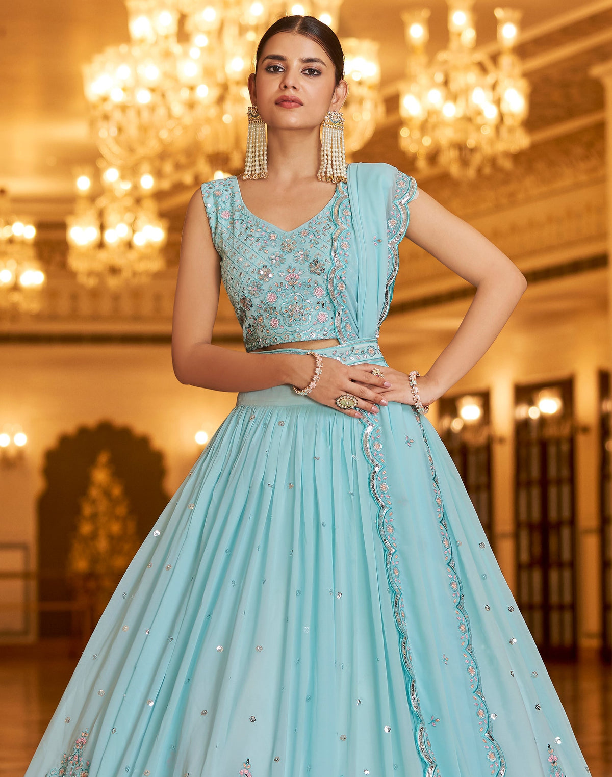 Amazing Sky Blue Color Lehenga Choli For Wedding - Joshindia