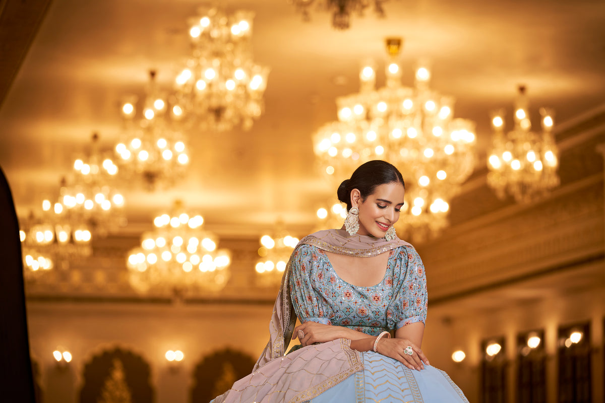 Amazing Powder Blue Color Lehenga Choli For Wedding - Joshindia