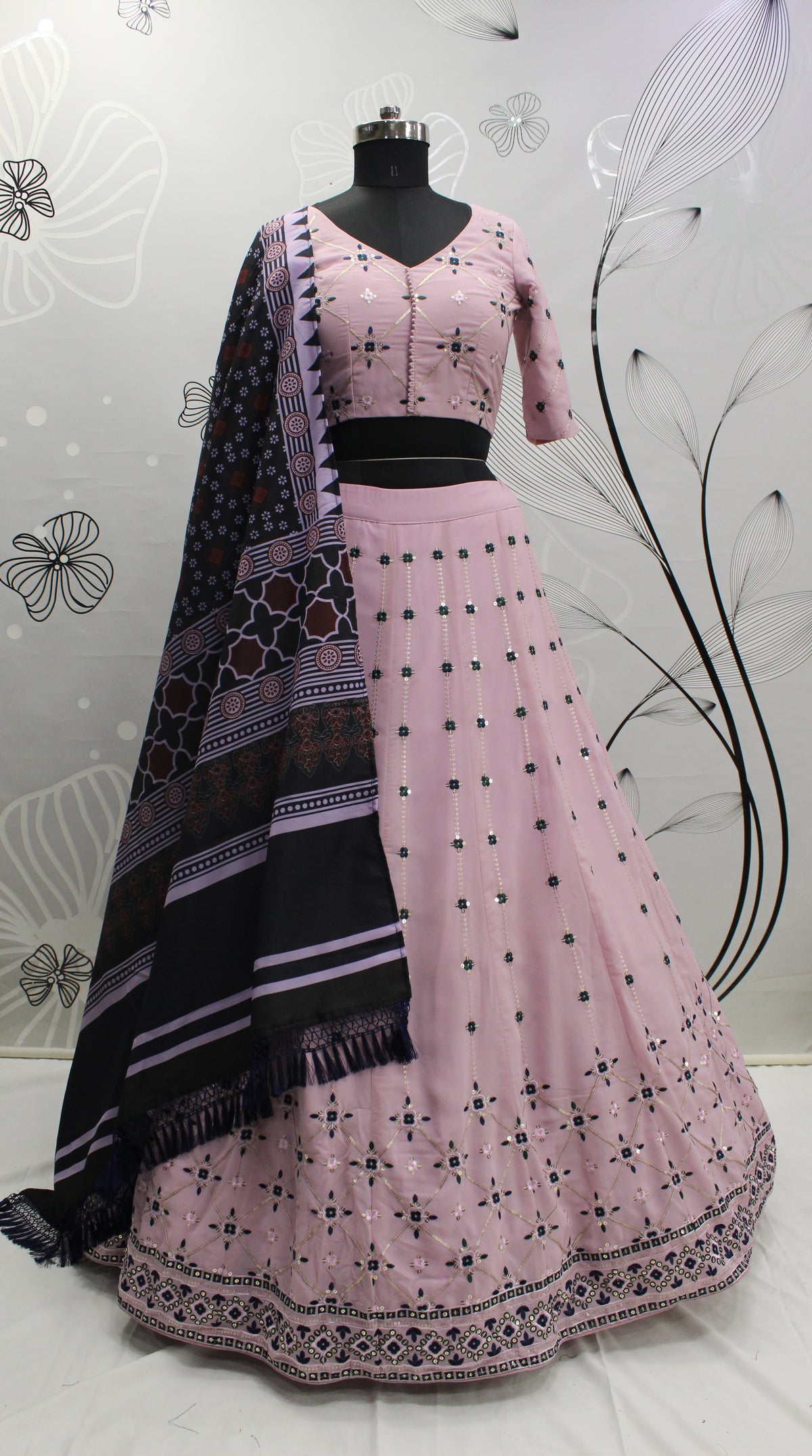 Dusty Pink Color Designer Embroidered Sequince Work Lehenga Choli - Joshindia