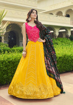 Dusty Yellow Color Designer Embroidered Sequince Work Lehenga Choli - Joshindia