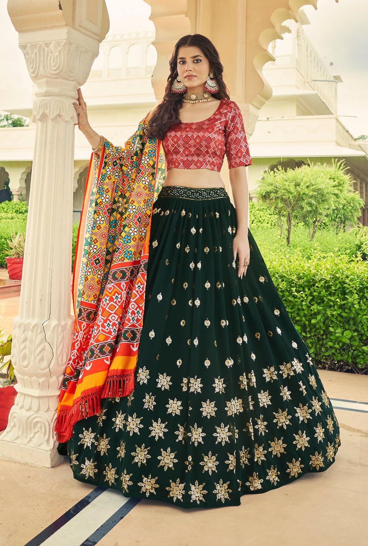 Green Color Designer Embroidered Sequince Work Lehenga Choli - Joshindia