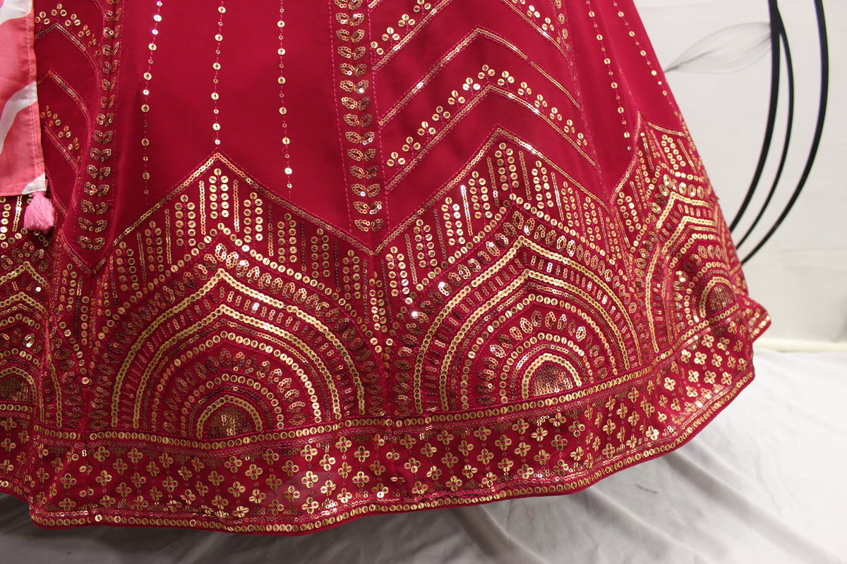 Deep Pink Color Designer Embroidered Sequince Work Lehenga Choli - Joshindia
