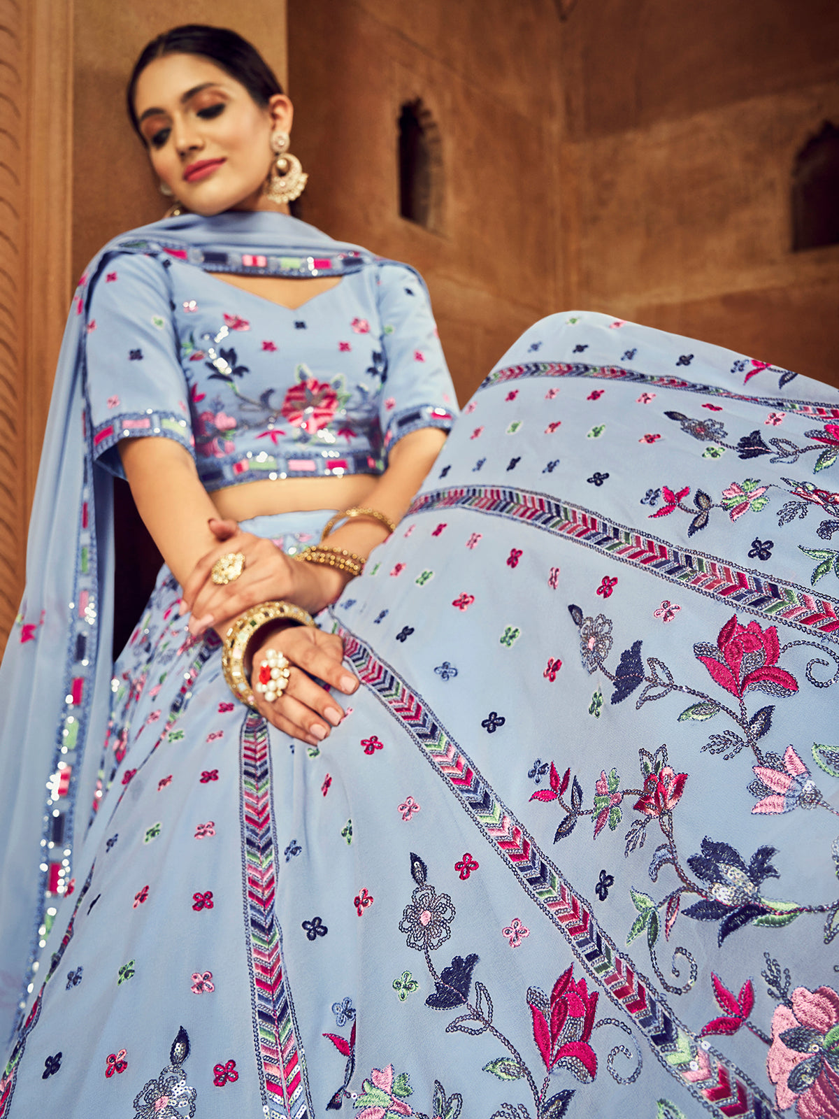 Stunning Sky Color Designer Lehenga Choli Buy Now - Joshindia